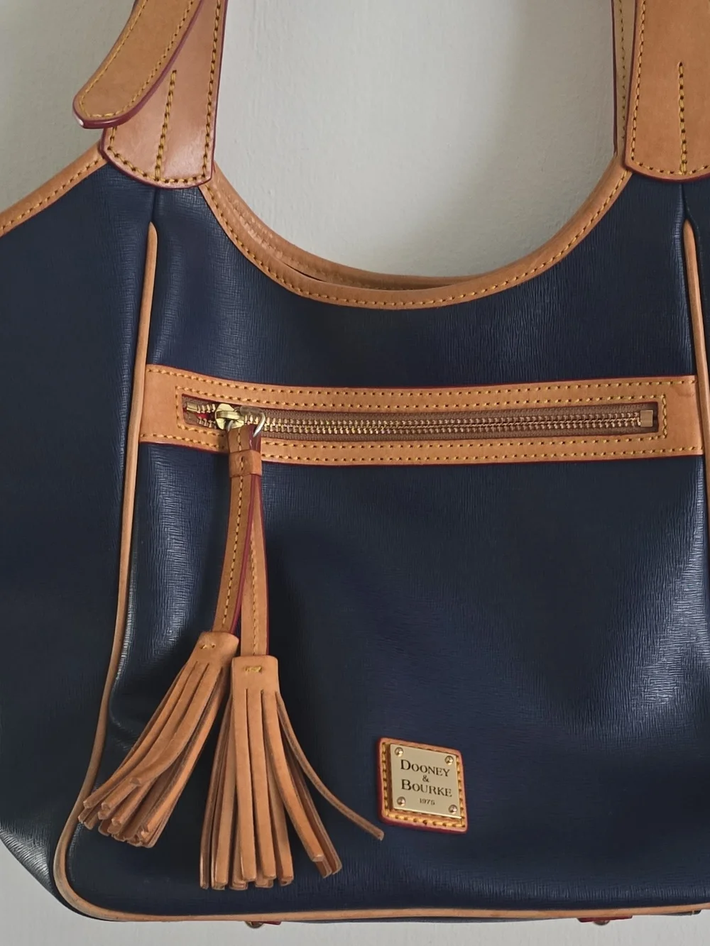 Dooney & Bourke Navy with Tan Leather Trim Shoulder Bag